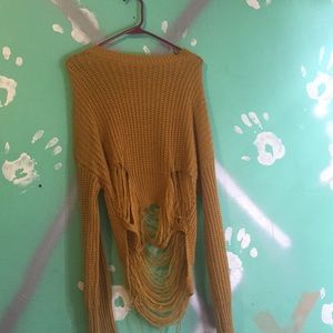 Mustard Yellow Knit Distressed Sweater